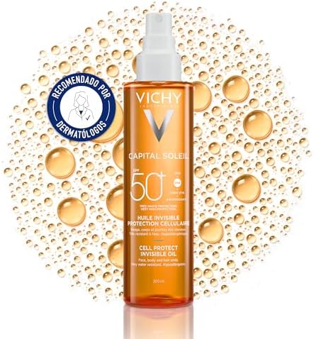 Óleo Invisible Cell Protect, FPS 50+ Fotoprotetor, Protege a pele dos danos solares, Melhora a qualidade visível da pele, Sensação de toque seco, Capital Soleil, 200ml