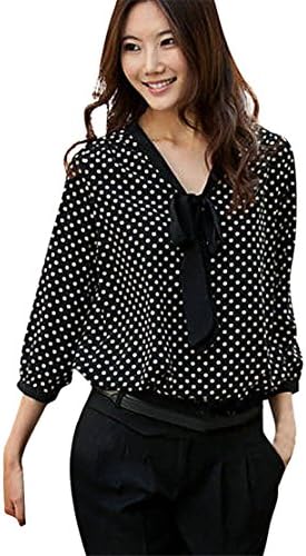 Mose Womens Blouse Women Chiffon Long Sleeve V-Neck Top Dots T-Shirt Blouse