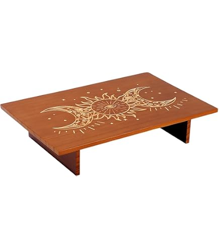Hijet Tavolino Pooja In Legno Meenakari Con Stampa Pavone - Chowki Per Preghiera E Decorazione Casa, 18x18x2 Cm, Dorato