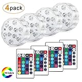 Candywe Submersible Led Lights, 4 Pack Submersible Lights Waterproof Remote Controlled RGB Changing Waterproof Lights for Pond Pool Fountain Aquarium Vase Hot Tub Bathtub Event Party and Home Decor