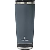 Go Caddy 18 oz Tumbler with Bluetooth Speaker, Insulated Stainless Steel Travel Cup with Lid, Hot & Cold Drink Beverage Container, Built-In Speaker, Rubber Base, Gray