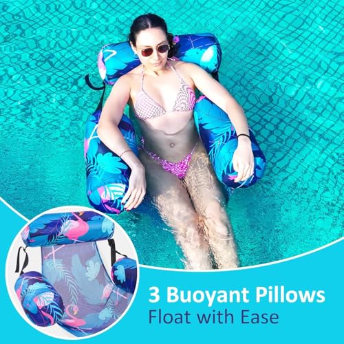 Inflatable Pool Float Chair - 2 Pack Pool Floats Adult Heavy Duty, Water Floating Lounge Chairs, Blow up Floaties Adults for Summer Fun Party Lake Beach