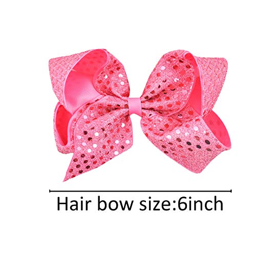 12PCS 6Inch Hair Bows Alligator Hair Clips Large Big Glitter Sparkly Sequin Grosgrain Ribbon Hair Bows Clips for Baby Girls Toddlers Kids Children
