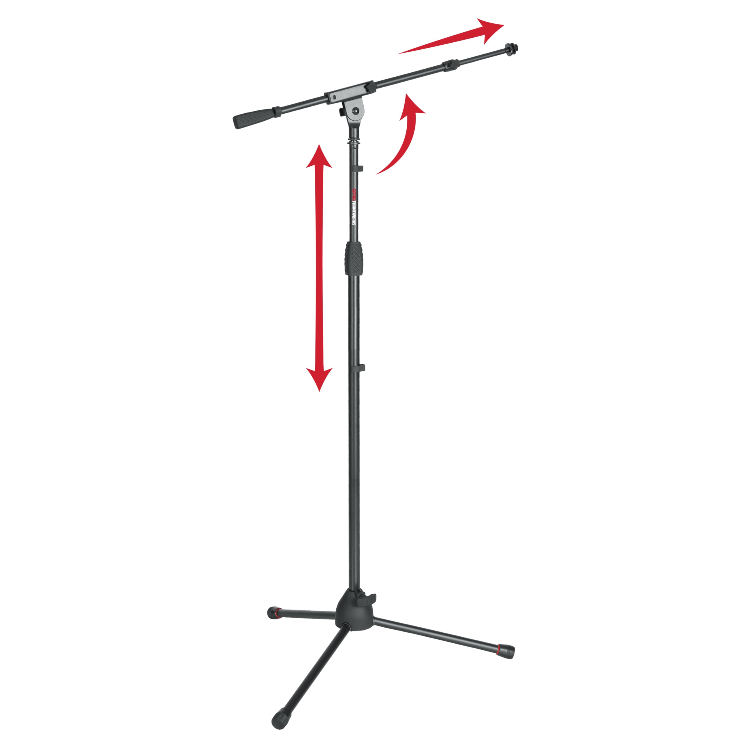 Gator Frameworks Tripod Mic Stand with Soft Grip Twist Clutch, Boom Arm, and Both 3/8" and 5/8" Adapters; Min/Max Height - 6"/99" (GFW-MIC-2020),Black