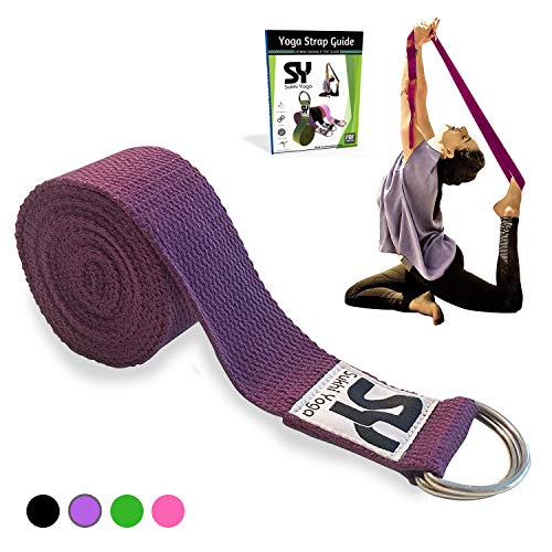Sukhi Yoga Super Soft Yoga Strap D-Ring, Perfect Stretching, Holding Poses, Improving Flexibility Physical Therapy (Purple)