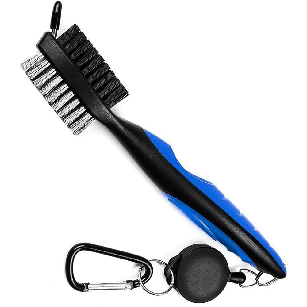 Golf Club Brush and Groove Cleaner Brush By BettGolf Brushes in 3 For Golf Shoes/Golf Club/Golf/Golf Groove,2 Ft Retractable Zip-line Aluminum Carabiner (blue)