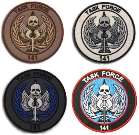 4pcs Call of Duty Task Force 141" Elite SAS Team Member Military Patch Fabric Embroidered Badges Patch Tactical Stickers for Clothes with Hook & Loop (4pcs)