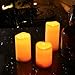 KMSdeco Outdoor Indoor LED Candles - Waterproof Battery Operated candles with Timer - Flickering Amber Yellow Flame Flameless Plastic candles set of 3(4
