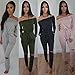 Longwu Women's Fashion off-Shoulder Drawstring Jumpsuits Rompers Knee Hole Pants Grey-XL