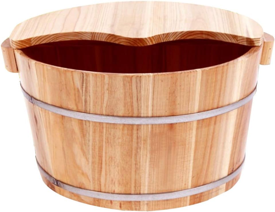 RUYII Footbath Tub Foot Barrel With Cover Wooden Barrel Massage Natural Wood Wash Foot Bath Foot Foot Care Pedicure(include Treatment Beads)