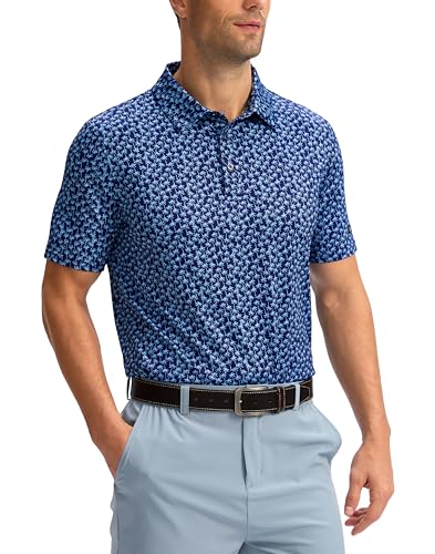 OBLA GOLF SHIRTS FOR MEN DRY FIT SHORT SLEEVE PRINT STRIPPED