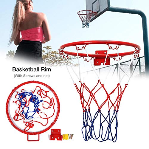 Urnanal Basketball Rim Replacement, Hanging Wall Mounted Basketball Goal Hoop Rim with Net Screw for Outdoors and Indoor, 32 cm/ 12.6 inch - Thumbnail 3