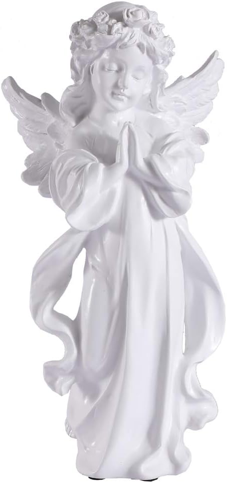 Lovecat Resin Angel Figurine, Flower Girl Decoration, Beautiful Prayer Faerie, Home Decor Fairy Prayer, Angel Statue for Birthday Valentine Christmas New Year Thanksgiving Gift (White, 30cm/11.81")
