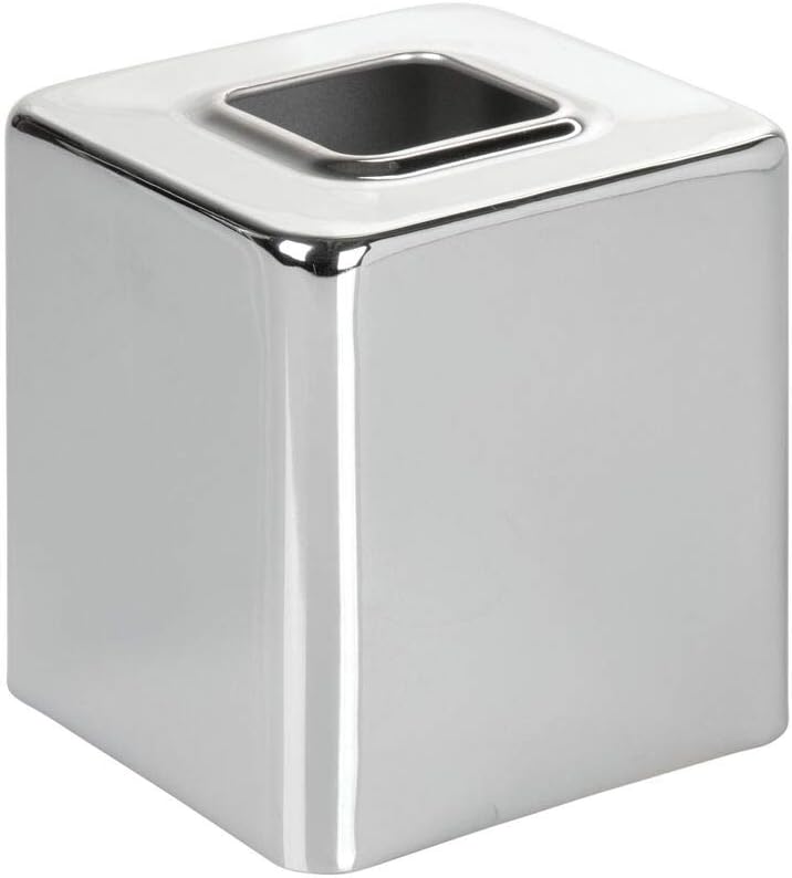 mDesign Modern Square Metal Paper Facial Tissue Box Cover Holder for Bathroom Vanity Countertops, Bedroom Dressers, Night Stands, Desks and Tables - Chrome: Home & Kitchen