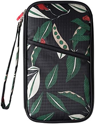 SAANEE RFID Travel Wallet &amp; Documents Organizer Zipper Case, Family Passports Holder with Wristlet Strap (Night of Flowers)