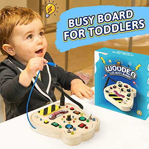 Montessori Busy Board for Toddlers 1 2 3 4 Year Old LED Light Switch Toys with Buttons to Push