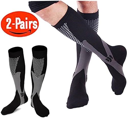 2 Pairs Compression Socks Women &amp; Men - 20-30mmHg Graduated Knee High Running Socks - for Sport Medical Nursing Travel Fligh Edema Diabetic (women&amp;men Size: S/M:4-10,L/XL:9-13,XXL:13.5-19)