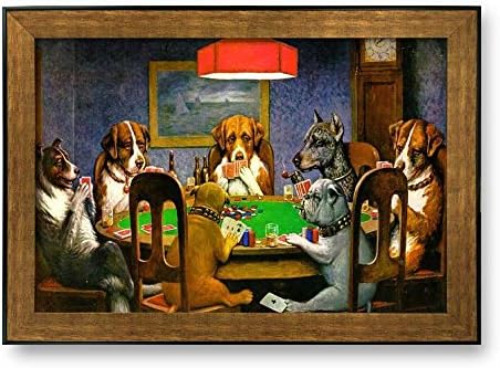 Framed Art A Friend in Need (Dogs Playing Poker) by C M Coolidge Famous Painting Wall Decor Bronze and Black Frame