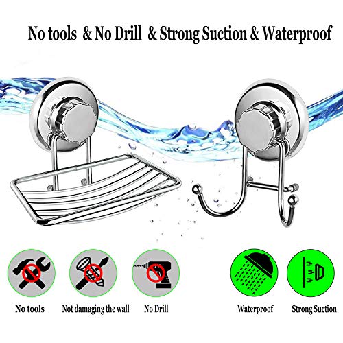 Soap Dish Suction Cup Hooks,IELECMG Bar Soap Sponge Holder Vacuum Bathroom Hooks Stainless Steel Shower Hooks for Bath Robe, Loofah,Soap Holder Towel Hooks for Kitchen Bathrooms