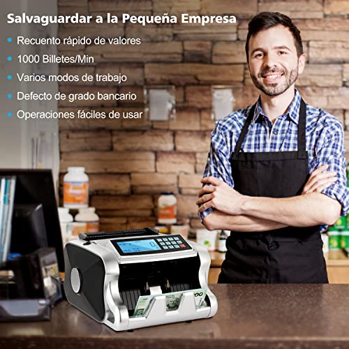 Contadora De Billetes Detector de Billetes Falsos, Contador de Dinero con pantalla LED Doble Display,1000 Billetes por Minuto Maquina para Contar Dinero Billetes Mexicanos