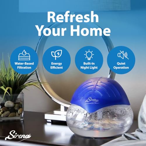 Sirena Twister Air Purifier (Blue) - Water Filter Air Washer For Home and Office - Essential Oil Aroma Diffuser With LED Night light - Small Air Cleaner For Smoke and Pets
