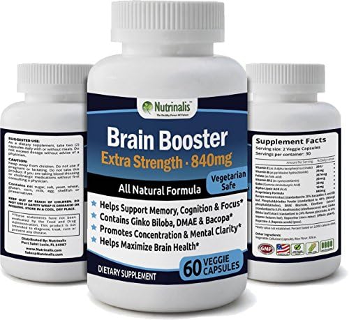 Brain Booster Helps Promote Sharper Memory, Focus & Clarity Extra Strength Formula With Ginko Biloba, Bacopa, Vinpocetine, DMAE & More 30 DAY SUPPLY 60 Vegetarian Capsules