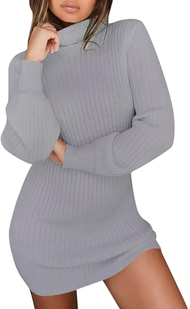 Women's Sweater Dress, Casual Turtleneck Long Sleeve Pullover Slim Fit Knit Tops at  Women’s Clothing store