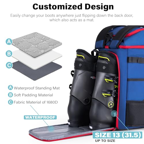 GOHIMAL SKI BOOT BAG, 50L SKI BOOT BACKPACK FOR SKI HELMET, GOGGLES, GLOVES, SKIS, SNOWBOARD & ACCESSORIES (BLUE)