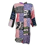 Womens Tunic Dress Patchwork Embroidered Rayon Button Down Hippie Boho Shirt