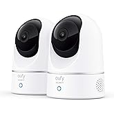 eufy Security, 2K Indoor Cam Pan & Tilt 2-Cam Kit, Plug-in Security Indoor Camera with Wi-Fi, IP Camera, Human & Pet AI, Voice Assistant CompatibilityHomeBase Not Required (Renewed)