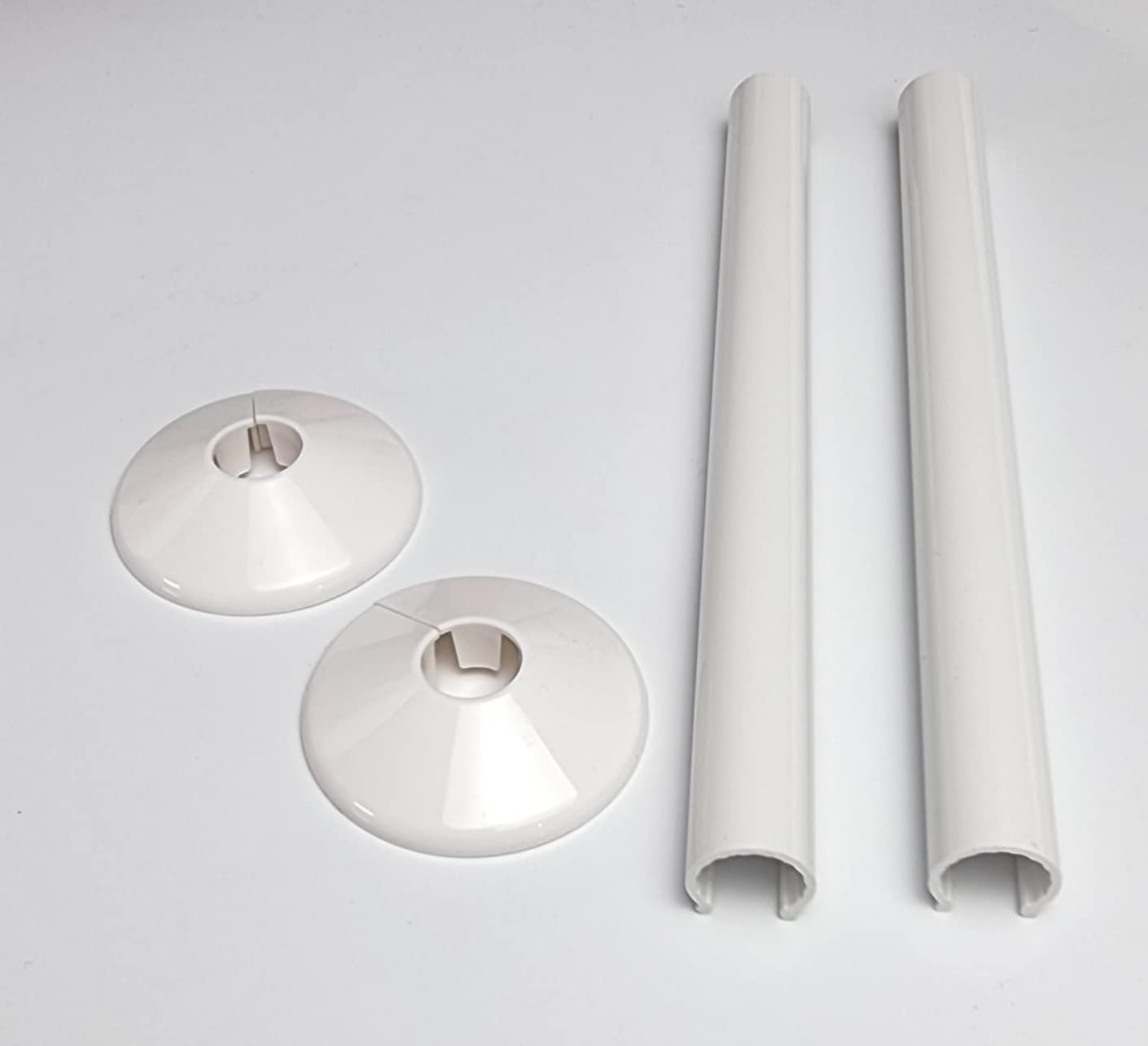 White Radiator Pipe Covers Greenedhouse SnapFit 2 Pack 200mm Long for 15mm Pipe Central Heating Clip On Covers Snappit