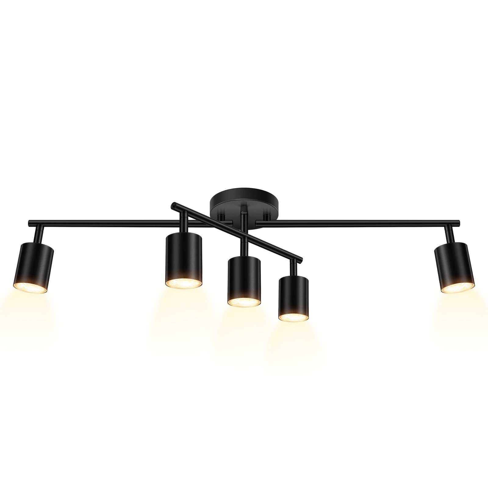 Photo 1 of BoostArea 5 Light Track Lighting Kit, Black 5 Way Ceiling Spot Lighting, Center Swivel Track Light Heads, Flexibly Rotatable Light Head for Kitchen, Living Room, Bedroom, GU10 Bulb Not Included