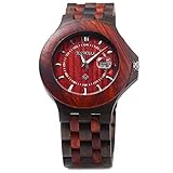 GBlife 080A Quartz Men Wooden Watch with Date Luminous Wood Wrist Watch (Red Sandalwood)