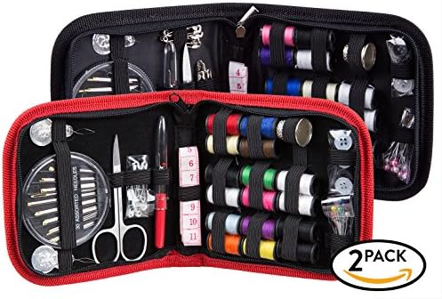 SEWING KIT BUNDLE- for Sewing Repairs at Home &amp; in the Office. Portable &amp; Complete Mini Sew Kits for Travel Filled with Mending Supplies and Accessories. Beginner DIY Kits in Pack of 2, Black-Red