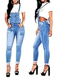 JACK DAVID Women Denim JEANS Overall Destroy Long Skinny Pants Jumper Ripped Distressed (L, MEDIUM BLUE WASH)