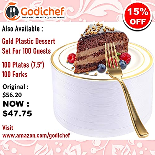 GODICHEF 300 Premium Royal Gold Plastic Silverware Set 100 Spoons 100