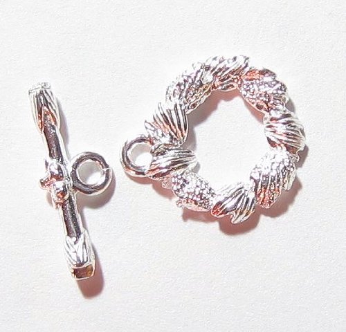 1 set .925 Sterling Silver Round Flower Bead Toggle Clasp 14mm / Findings / Bright Silver