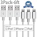 iPhone Charger, YEONPHOM 3Pack 6FT Nylon Braided Lightning to USB Cable 8-Pin Data Sync Cord for iPhone 7/7plus/6/6s/5/5S/5C/SE/Plus,iPad 4,iPad Air 1/2/Pro,iPad Mini,Compatible with iOS9. (Silver)