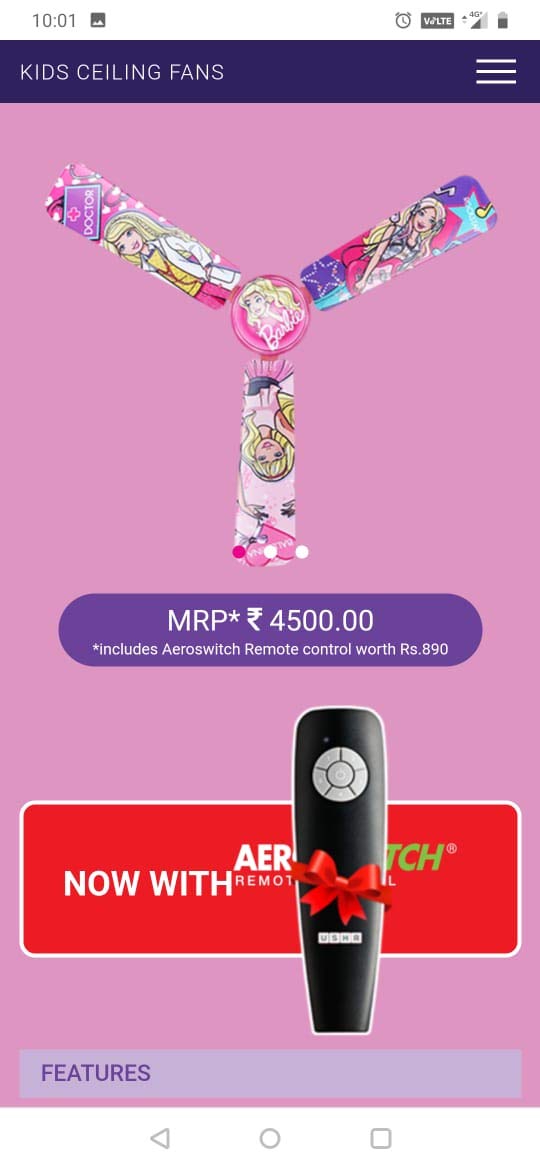 usha barbie ceiling fan