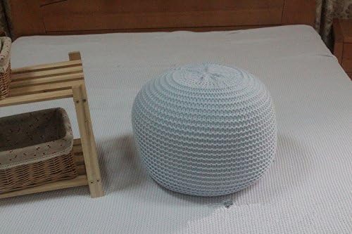 New Style Knitted Woolen Round Cushion POUF (Light Blue)