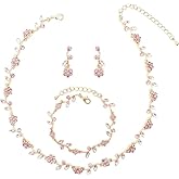 rneyflow Elegant Wedding Austrian Crystal Flower Choker Necklace Dangle Earrings Bracelet Jewelry Set for Women Prom Party Bridal