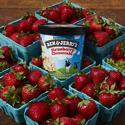 Ben & Jerry's - Vermont's Finest Ice Cream, Non-GMO - Fairtrade - Cage-Free Eggs - Caring Dairy - Responsibly Sourced Packaging, Strawberry Cheesecake, Pint (16 Count)
