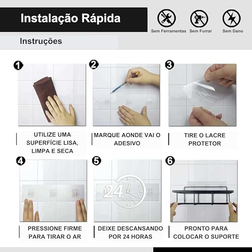 Kit com 4 Suportes, Suporte Para Shampoo Box, Suporte Banheiro Preto, Adesivo, Suporte Banheiro Sem Furo, Também Possível Com Furo
