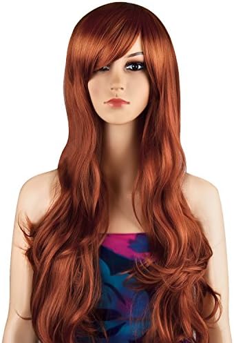 Ecvtop 28" Long Curly Synthetic Cosplay Party Costume Wig Anime (Brown)