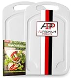 A1PP Small Plastic Kitchen Cutting Board Set - 2 White Poly Chopping Boards + BONUS 29 Snack Recipes Ebook - 6 x 9.5 inches for Small Jobs Less CleanUp - Dishwasher Safe + Juice Groove Lip - Handy as Outdoor Kitchen Cutting Boards, Picnic Basket Accessories and Campfire Cookware