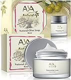 Natural Aging Cream & Soap Kit - Premium Vegan Deep Firming Smoothing Creme 1.7 oz + Rose Face Cleanser 3.4 oz - Shea, Jojoba, Olive, Almond & Avocado Oils Blend Care Set