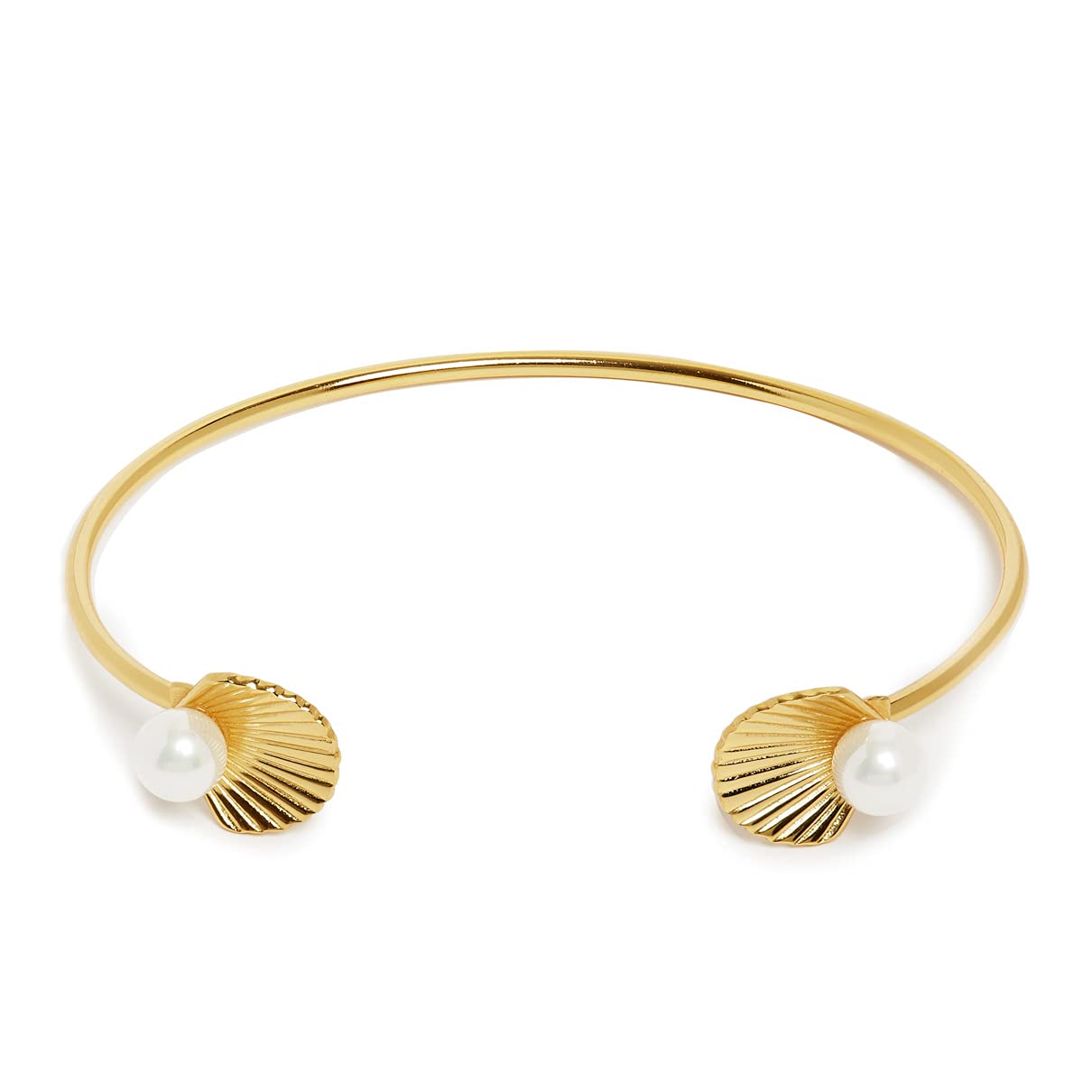 Annie Oak Womens 925 Silver 18k Gold Open Shell Bangle Bracelet