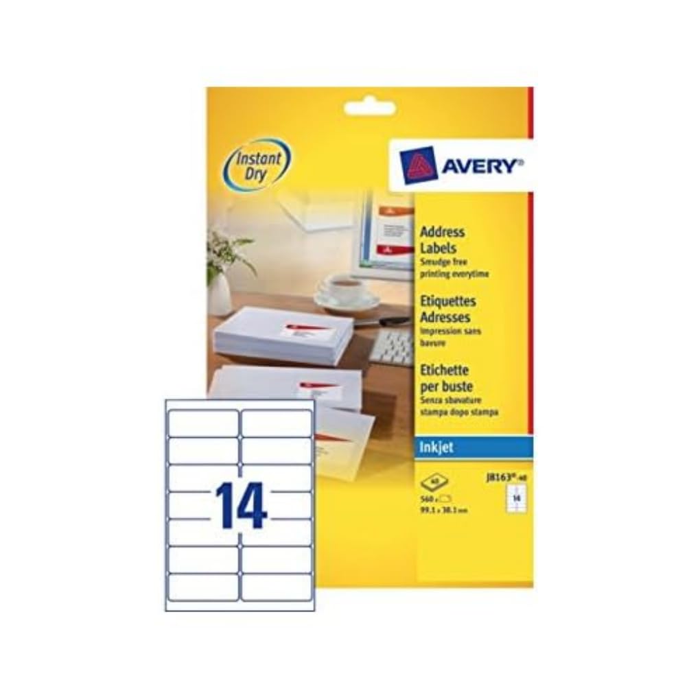 AVERY - J8163-40 - Adhesive Personalised Address Labels 560 White. 99.1 x 38.1 mm. Printing: Inkjet