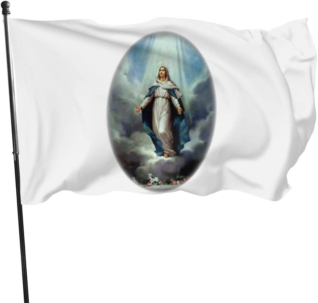 Bandera de la Virgen María, con texto en inglés "Let The Light Shine