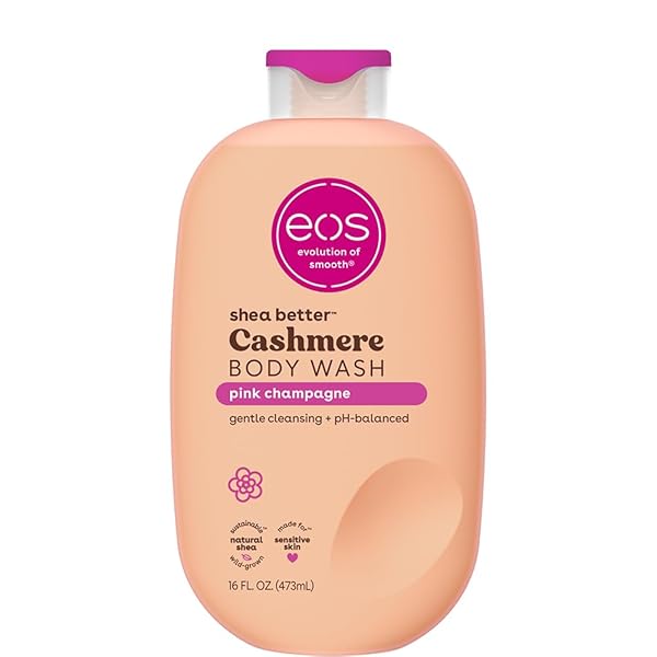 EOS CASHMERE BODY WASH – PINK CHAMPAGNE, MOISTURIZING BODY WASH, CREAMY GEL FORMULA, WITH SHEA BUTTER, GLYCERIN, VITAMIN E, PH BALANCED, SENSITIVE SKIN, VEGAN, 16 FL OZ